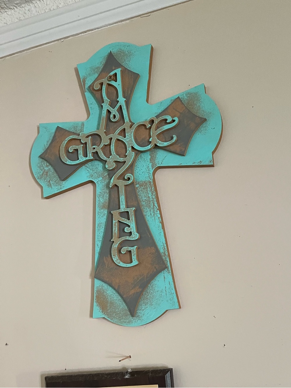 Turquoise and Rustic Metal Cross Wall Art
